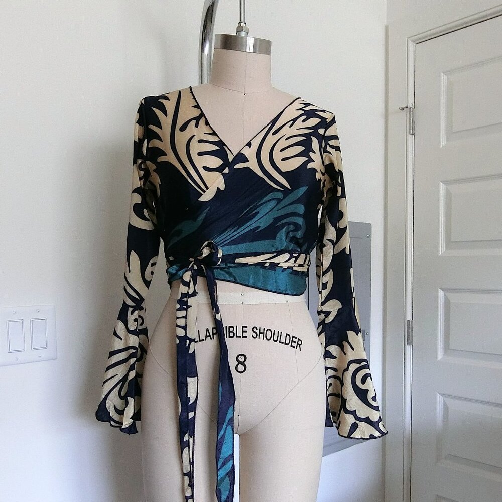 Baroque Floral Silk Wrap Top